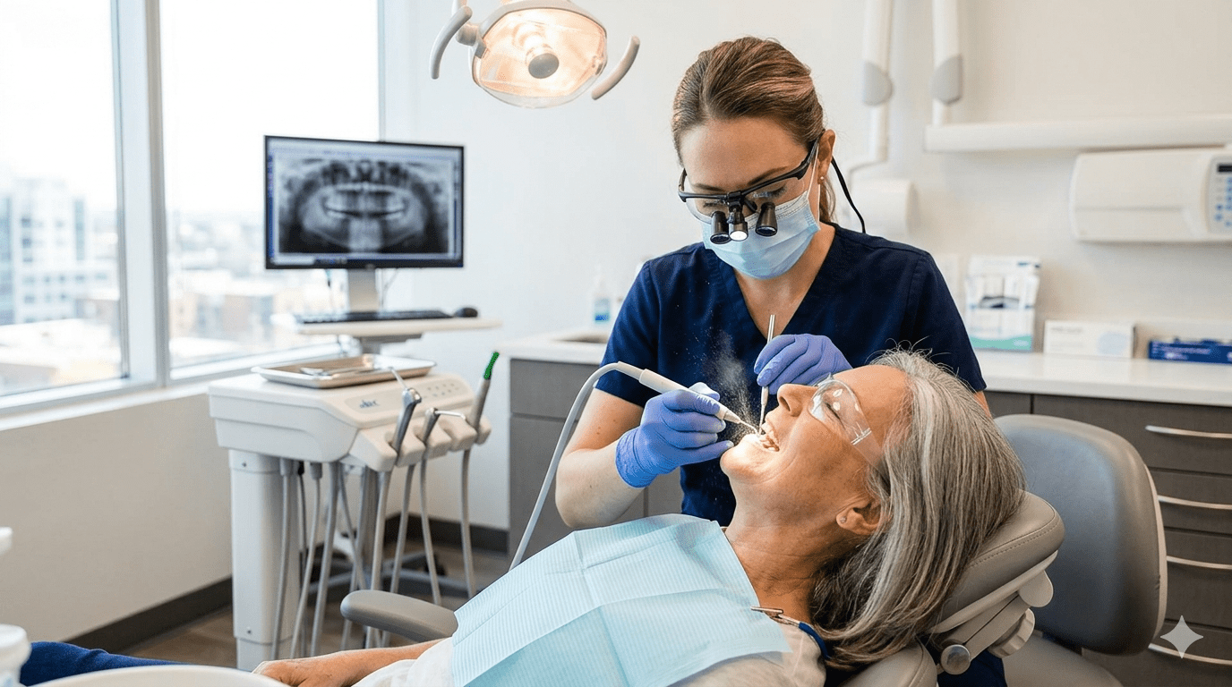 Dentist performing root canal treatment on a patient in a modern dental clinic