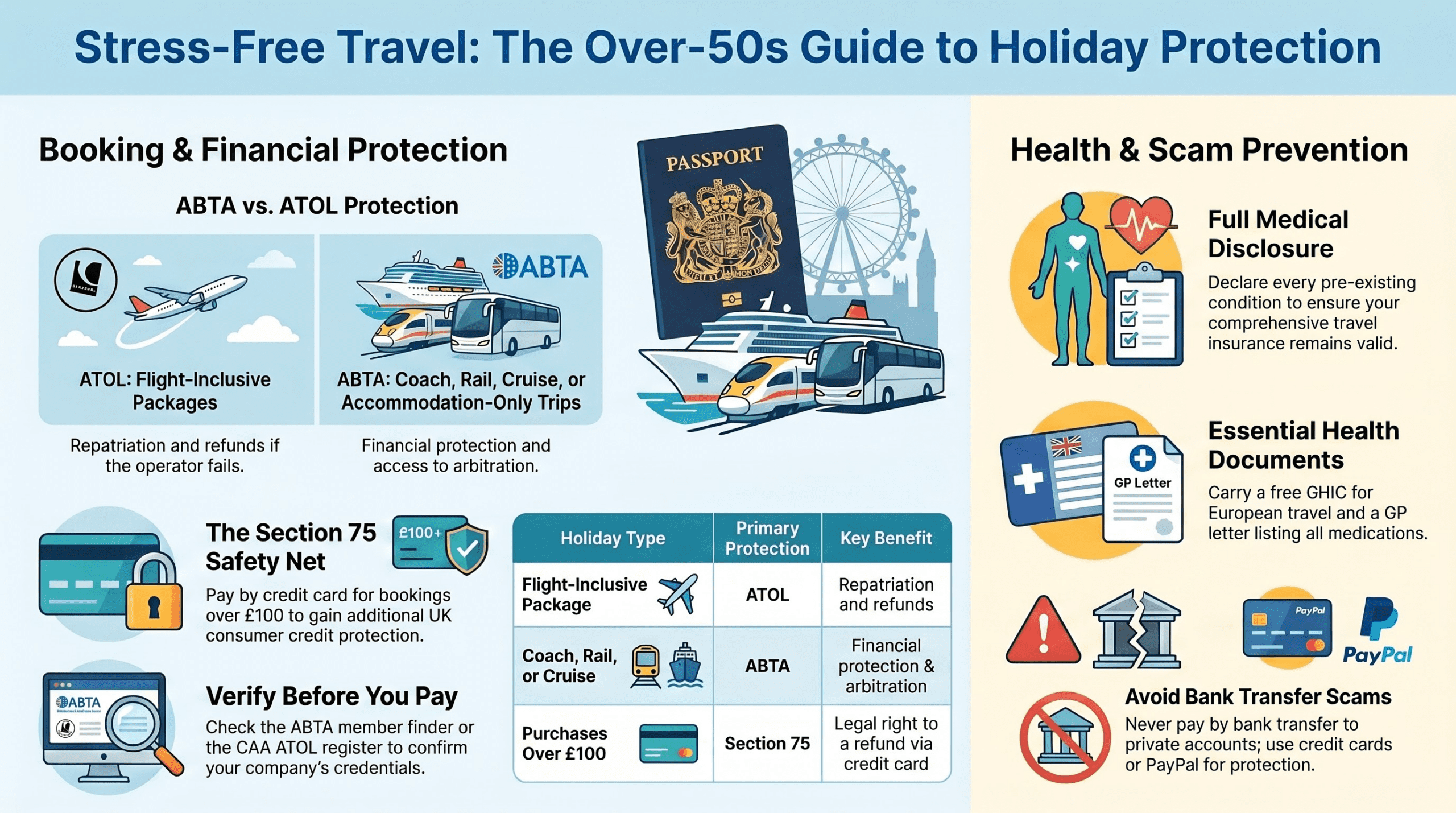 The Best of Health ABTA travel tips - holiday booking and financial protection guide for UK over-50s, including ATOL vs ABTA, scam protection, and Section 75
