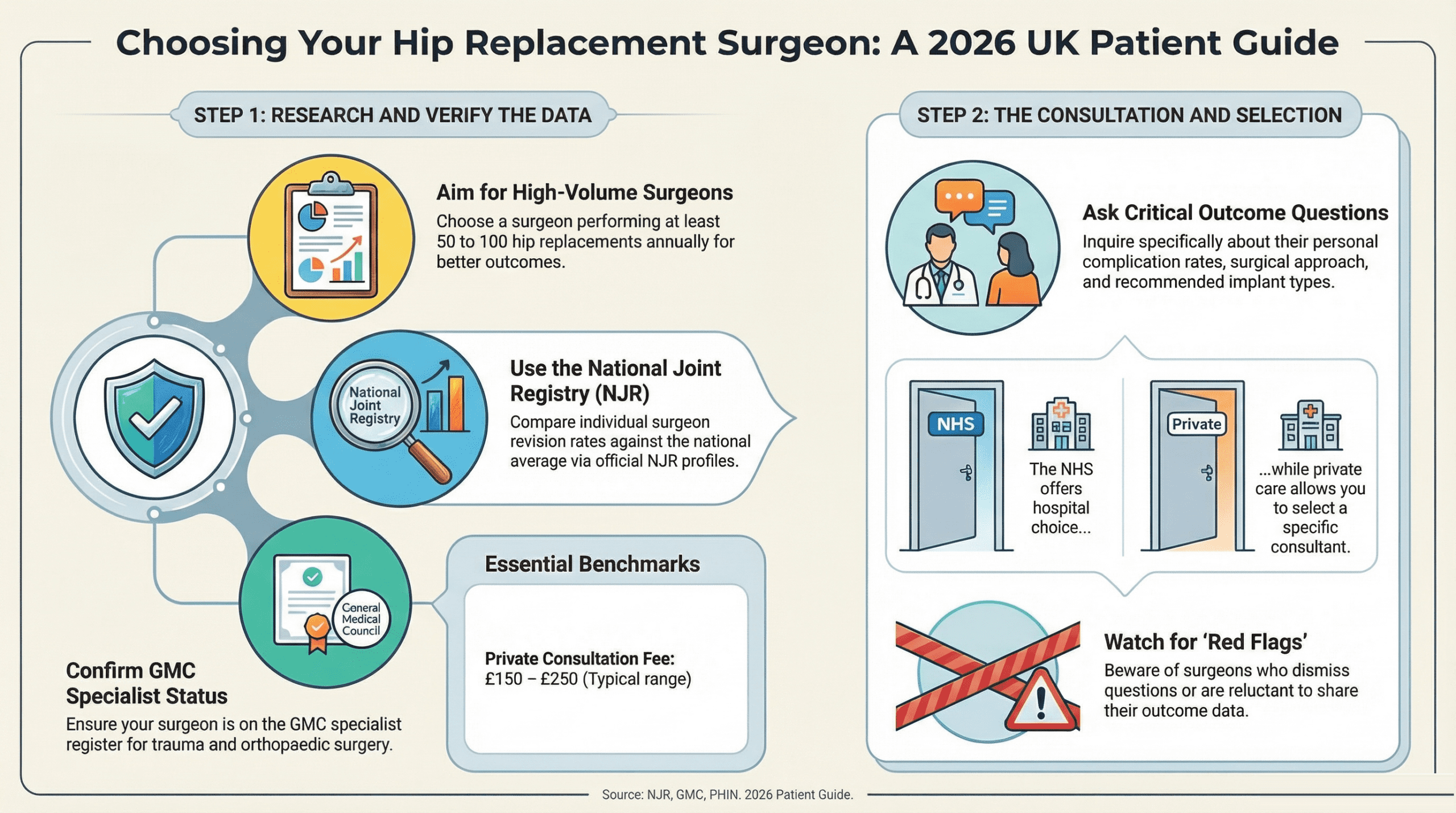 How to choose a hip replacement surgeon 2026 - credentials to check, questions to ask, and NHS vs private options