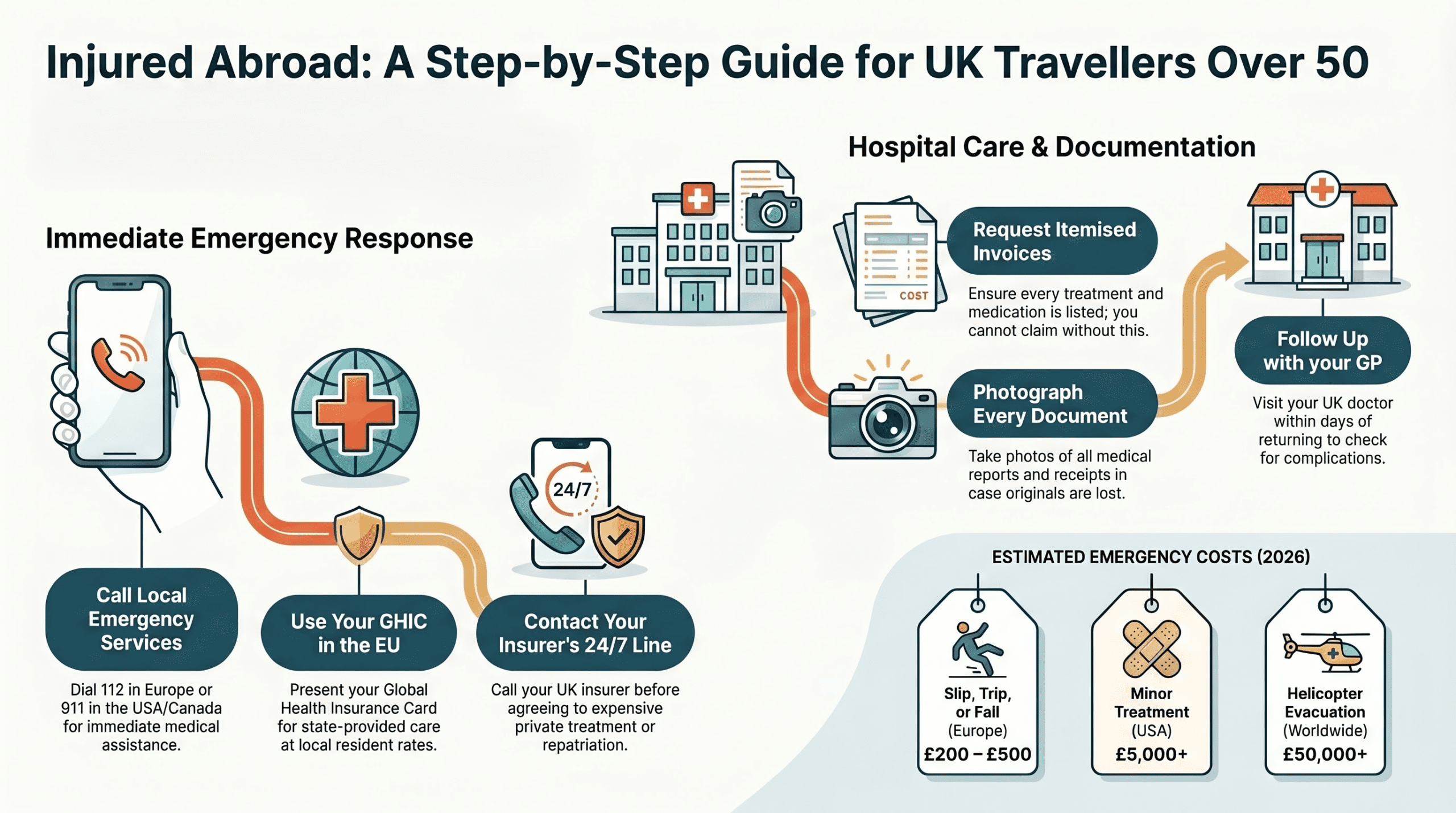 The Best of Health injured on holiday step-by-step guide for UK travellers over 50 - emergency response, hospital care, and documentation