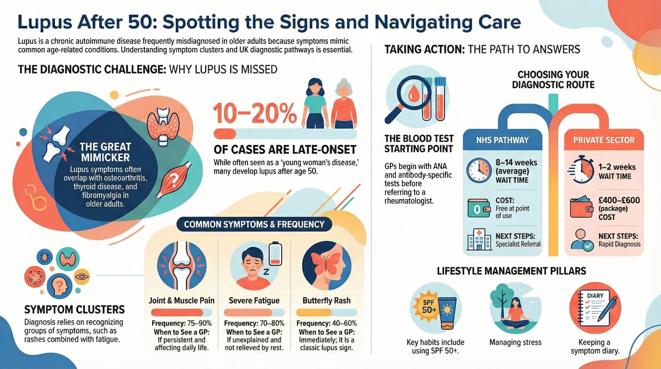 Lupus symptoms and diagnosis infographic for adults over 50 in the UK