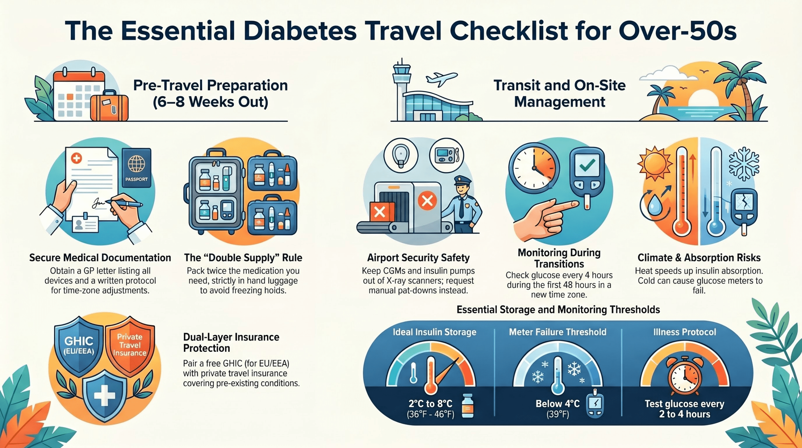 The Best of Health travelling with diabetes checklist - pre-trip preparation, transit and on-site management for over-50s