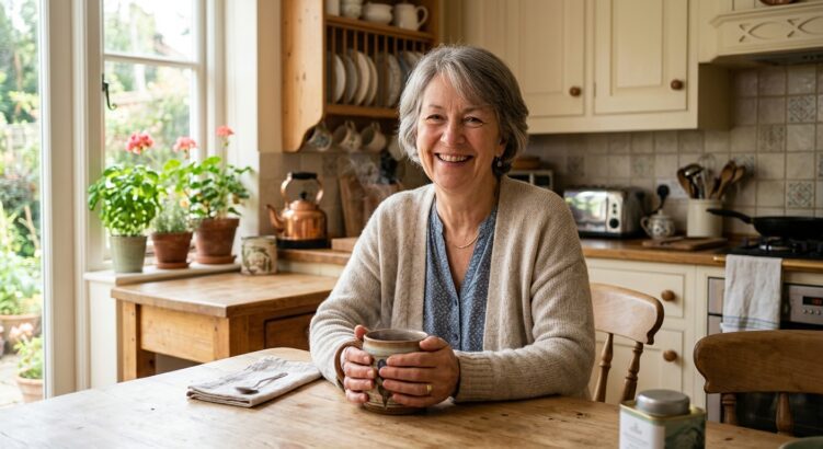 Sensitive teeth causes and treatment - woman enjoying a warm drink in a cosy kitchen